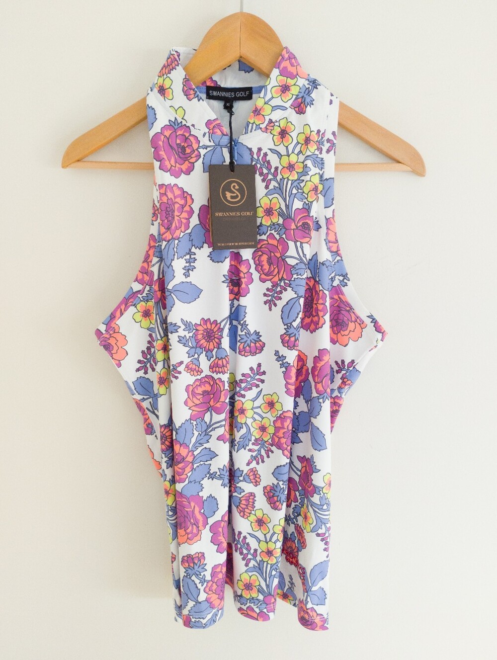 Swannies Kalli Golf Polo Womens XL White Floral Sleeveless Mock Neck NWT